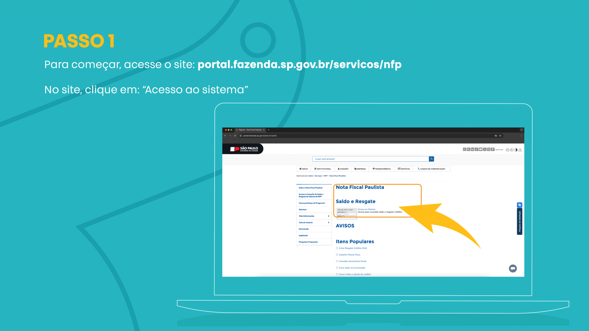 Primeiro passo do tutorial de como doar o cupom fiscal via Programa Nota Fiscal Paulista